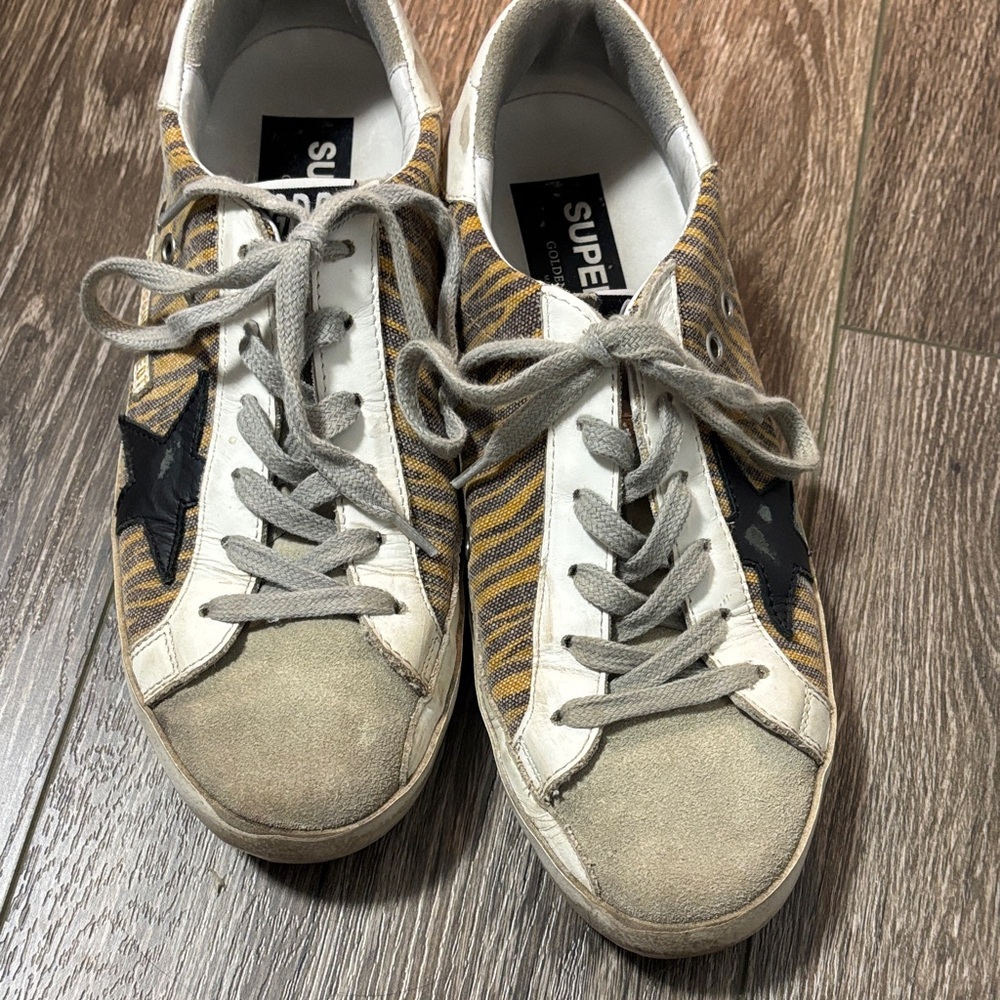 Golden Goose Zebra Print Sneakers with Black and White Accents
